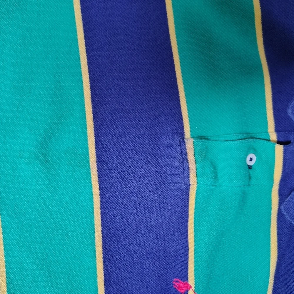 Vintage Ralph Lauren Striped Polo in Green, Blue, and Yellow Size XXL